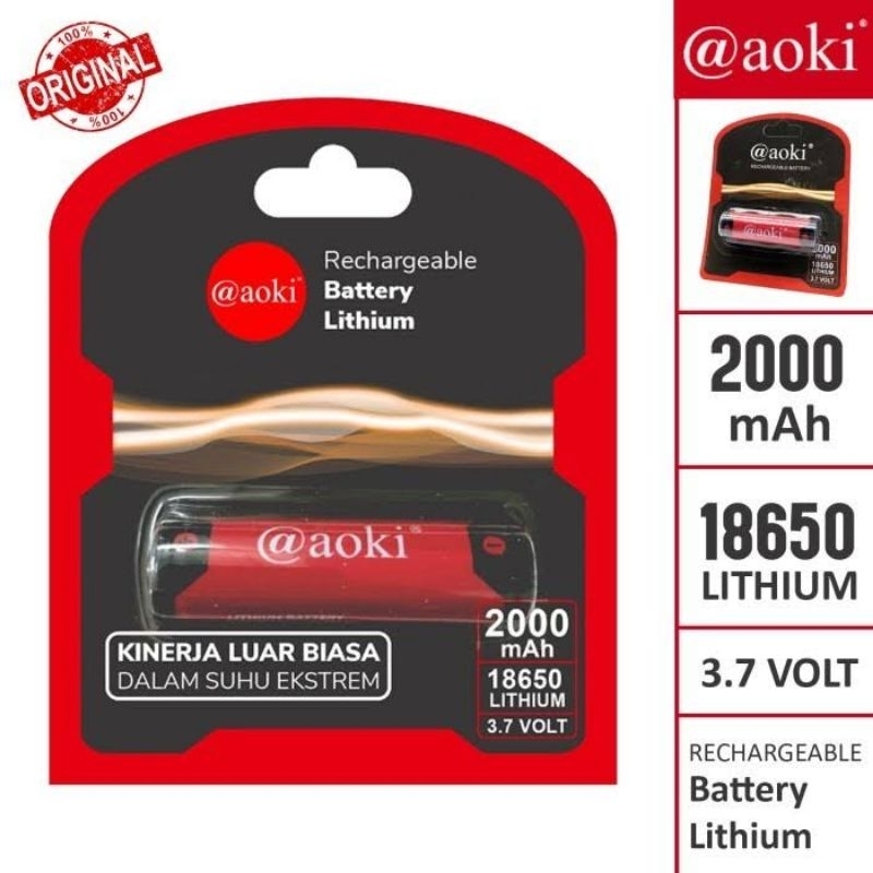 AOKI BATERAI LITHIUM 18650 2000MAH ORIGINAL