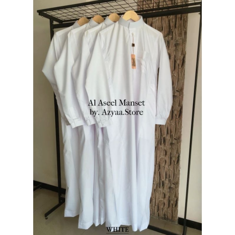 Jubah Saudi Gamis Pria Lengan Panjang Al Aseel Manset White Edition