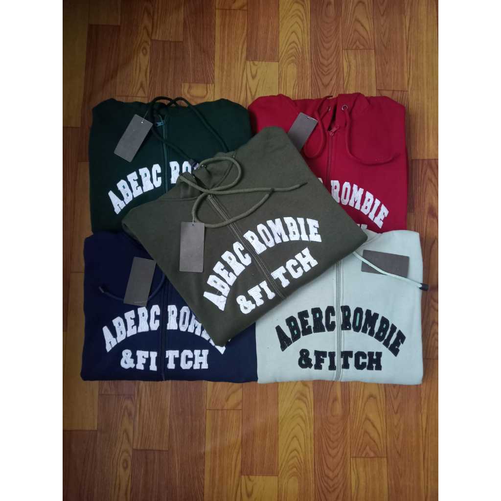 Jaket Hoodie Zipper ABERCROMBIE & PITCH Putih Premium Quality Unisex Full Teg & Label Bahan Teball G