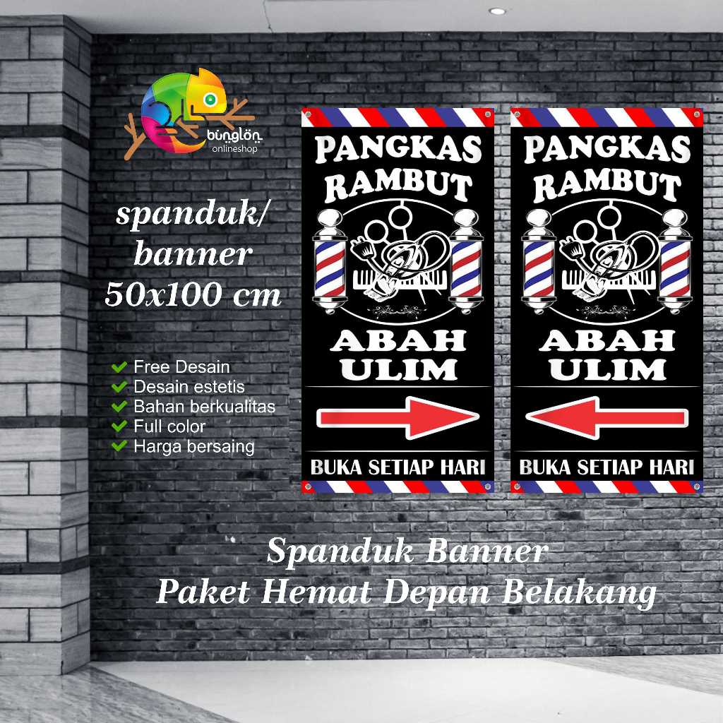 Spanduk Banner 50x100 Depan Belakang Pangkas Rambut Barbershop