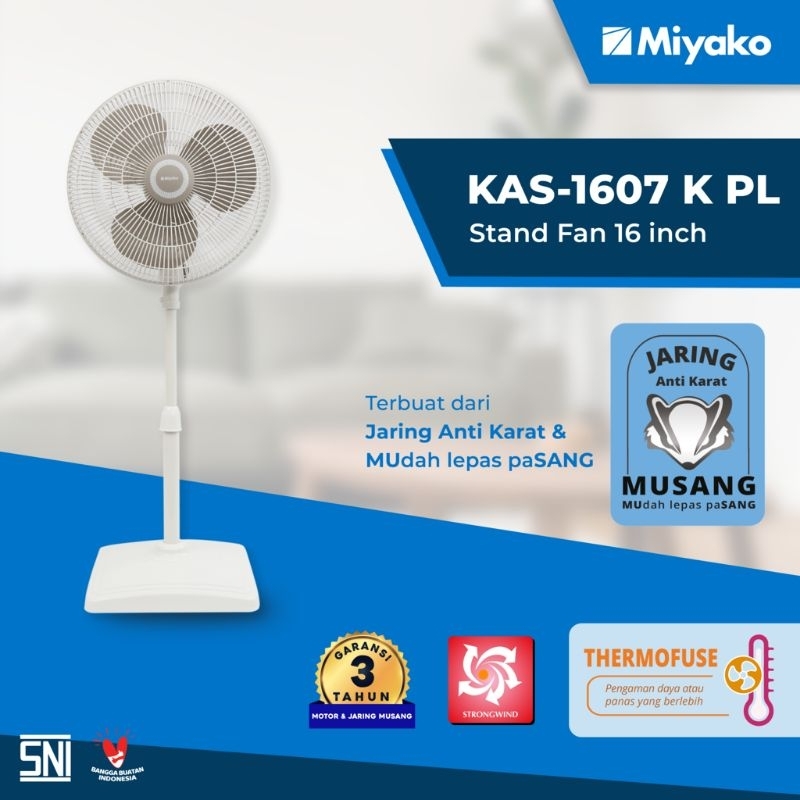 Miyako Kipas Angin Berdiri 16 Inch Kas-1607-Kpl Terlaris/Kipas Angin Tegak Stand Fan Miyako KAS-1607