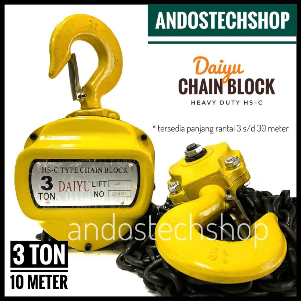 [ DAIYU ] Chain Block 3 Ton x 10 Meter | Takel 3T x 10M | Katrol Derek 3 T x 10 M Merk Daiyu