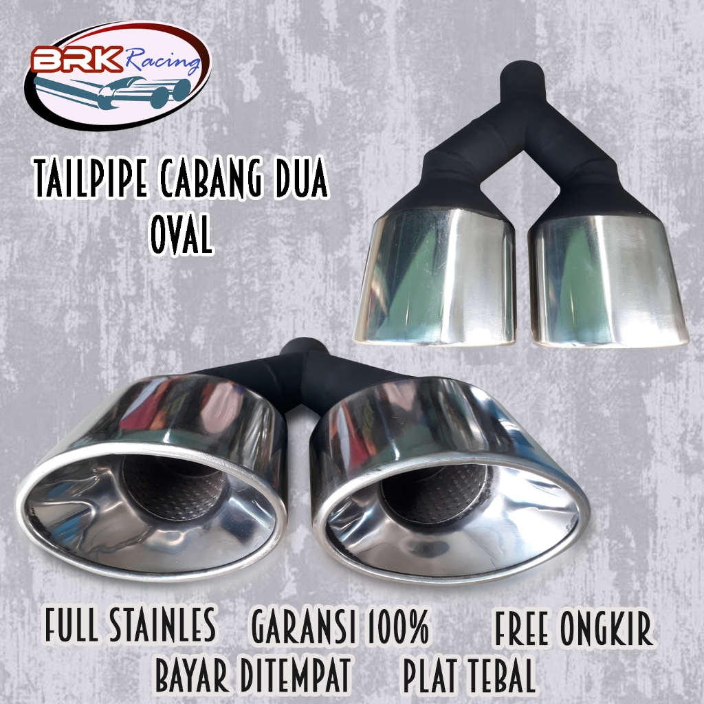 Tailpipe Buntut Knalpot Cabang Dua Oval Black Doff Knalpot Racing Mobil Universal Full Stainles