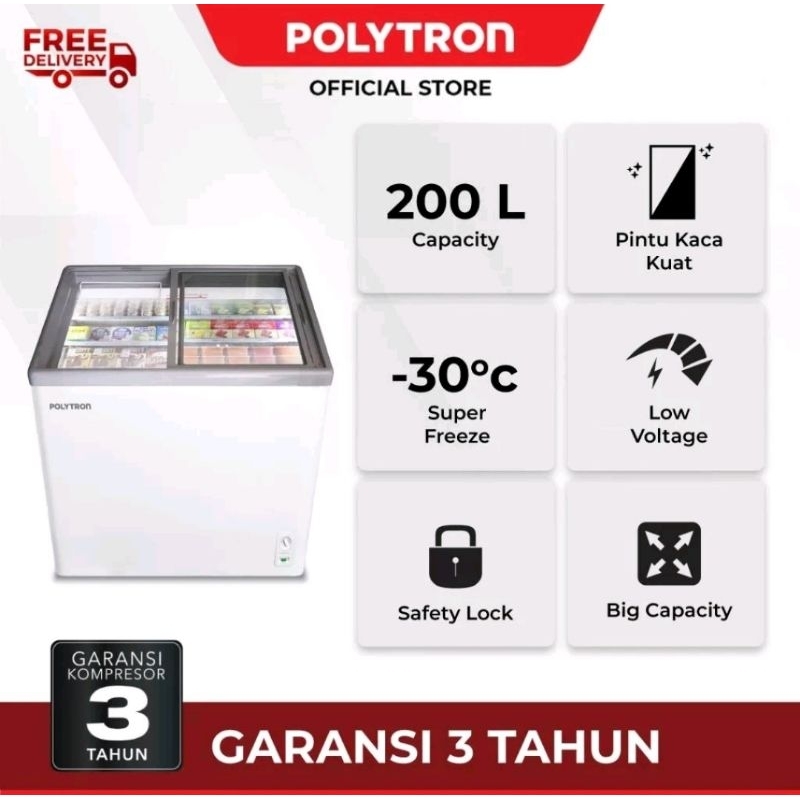 Chest Freezer Box Freezer Kaca Polytron 200 Liter PCF 229 / Box Freezer Kaca Polytron 300 Liter PCF 329