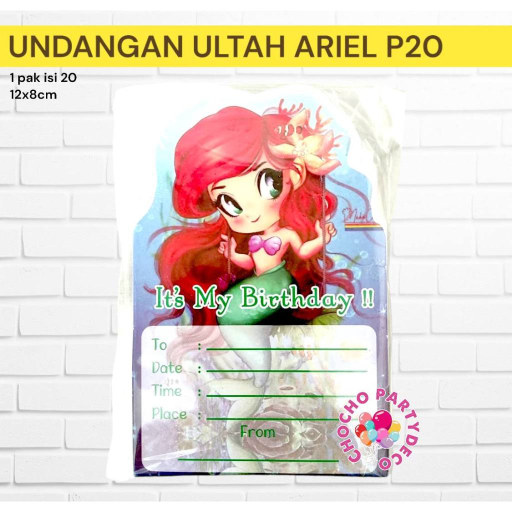 Kartu Undangan Ulang Tahun ARIEL P20 Isi 20 pc / Kartu Undangan Ultah Anak Mermaid Ariel