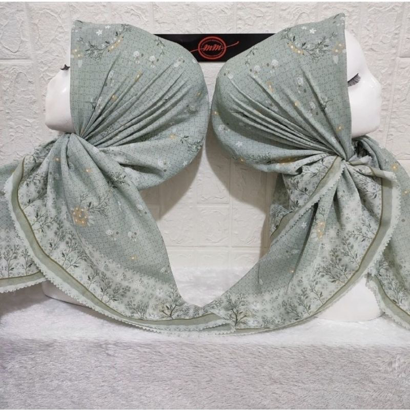 Hijab Segi Empat Voal Motif Bunga Kecil Warna Sage Soft Kerudung Jilbab Murah Terbaru