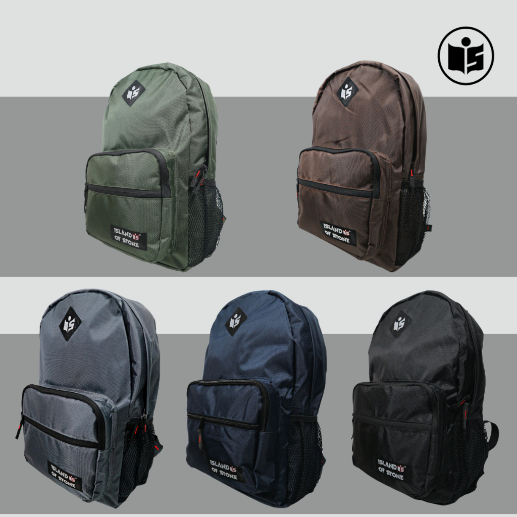 Tas Ransel Backpack Basic Nilon (Patch Hitam) - Island Of Stone
