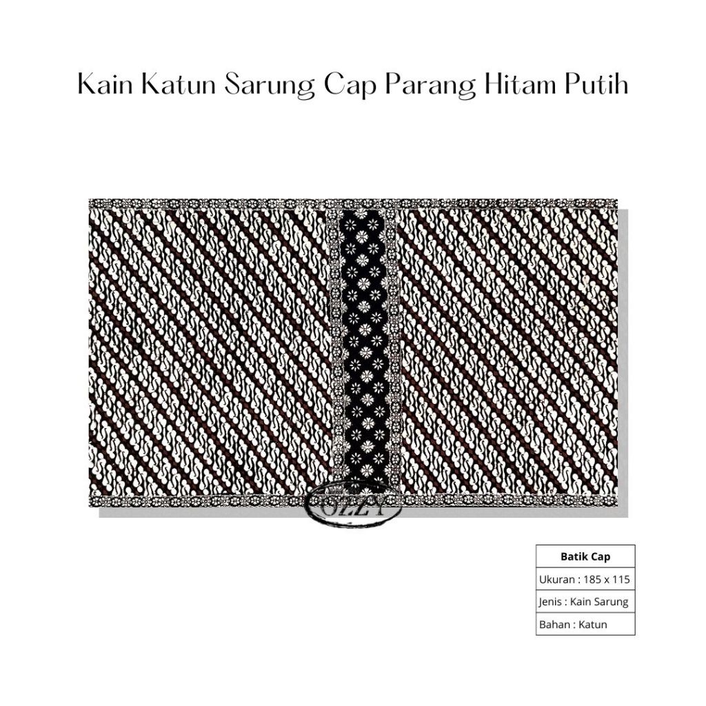Ozzy Batik Pekalongan Kain Katun Sarung Cap Parang Hitam Putih