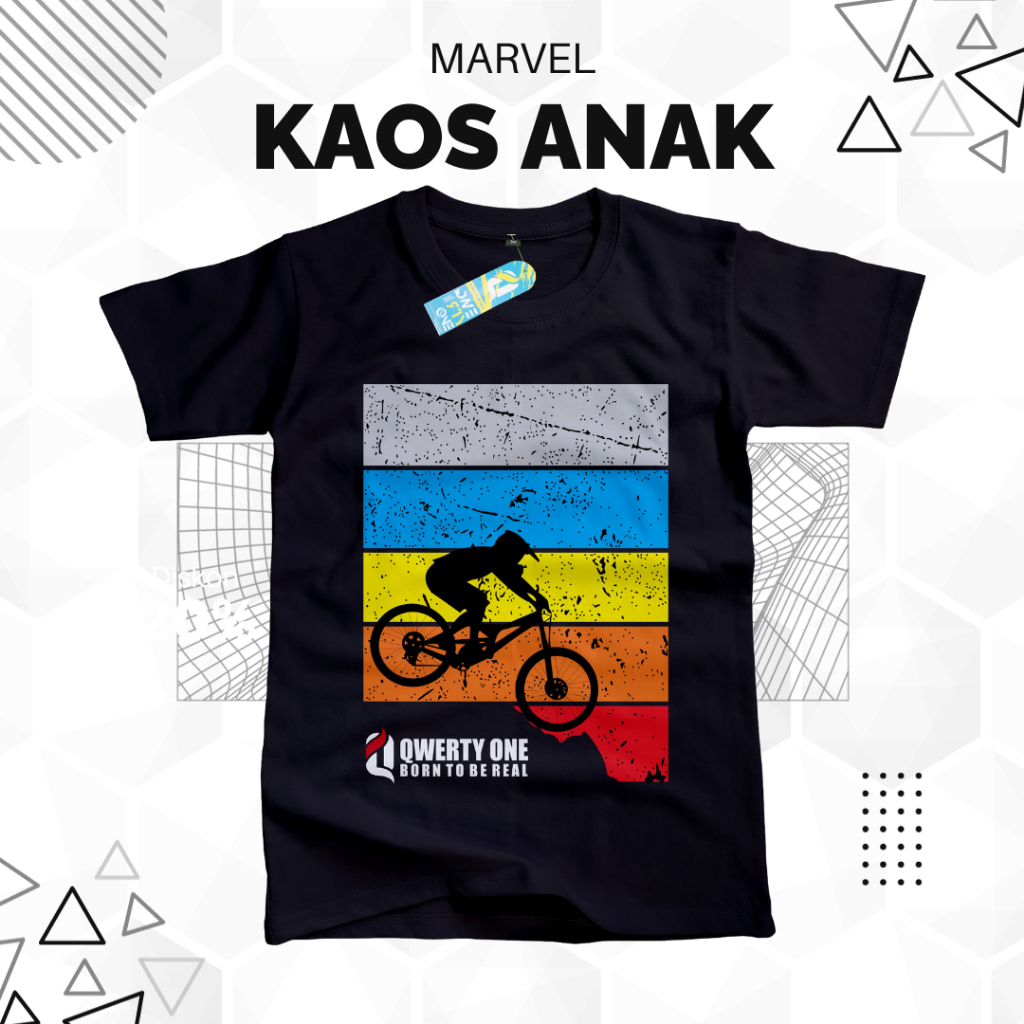 Kaos Anak Distro QWERTY ONE Hitam sepeda 1-10 Tahun