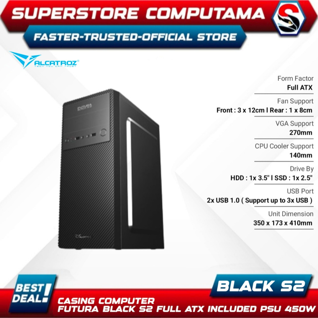 Casing Alcatroz Futura Black S2 Case Full ATX Inclued Power Supply