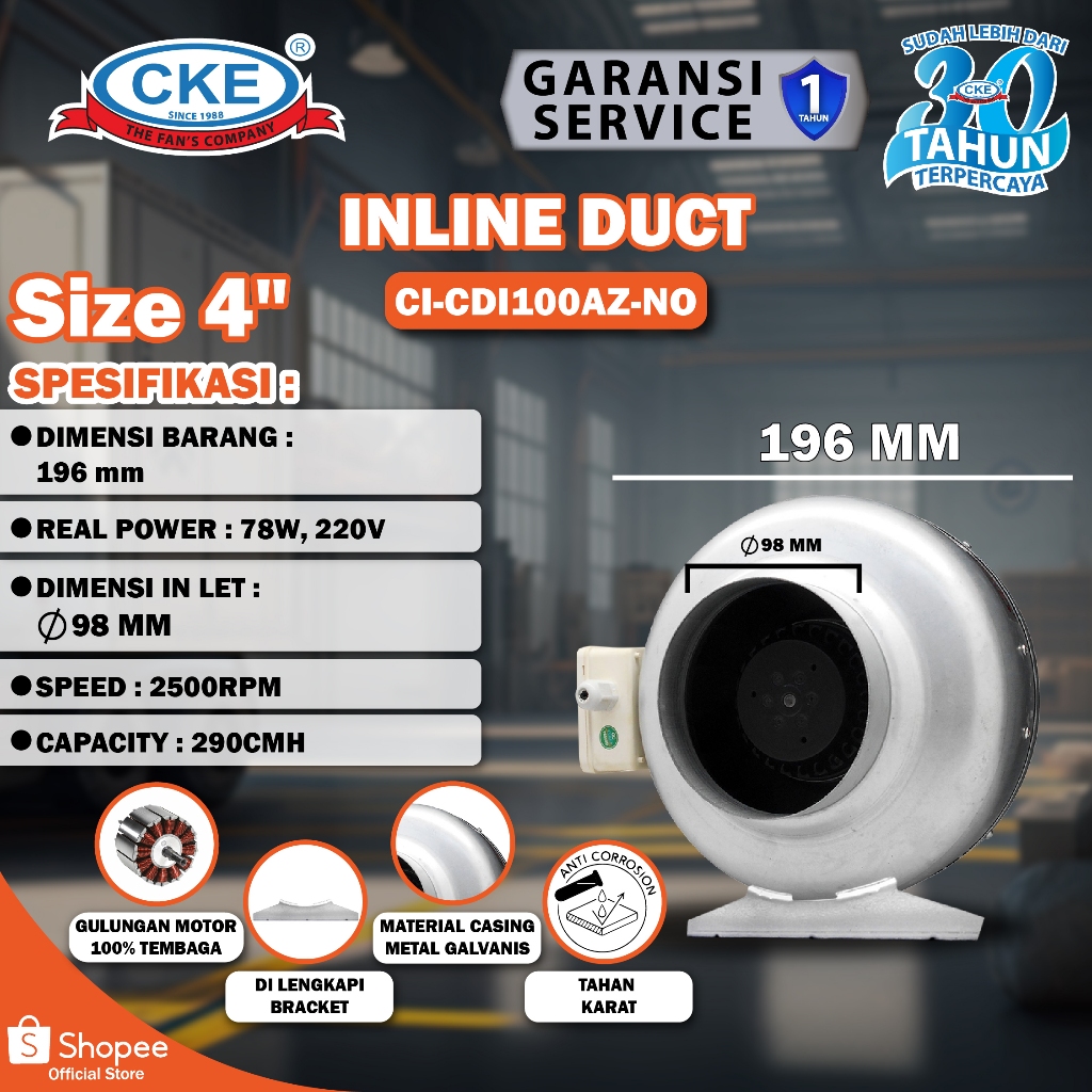 Centrifugal Duct Inline Fan CKE CI-CDI100 4 Inch Inline Fan Duct Fan Blower Hisap