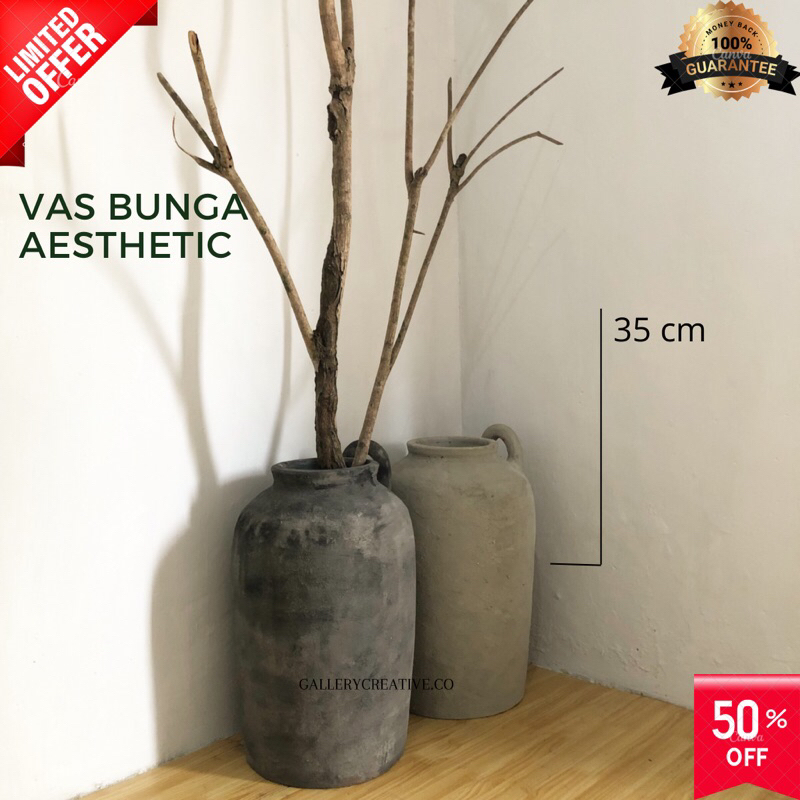 guci besar aesthetic - vas bunga premium free packing kayu