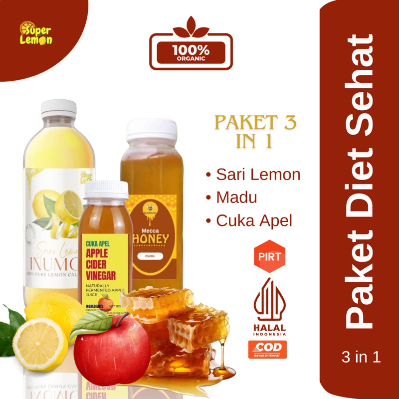 

Paket 3in1 Diet Sehat Sari Lemon California Murni 250ml Dengan Madu Dan Cuka Apel