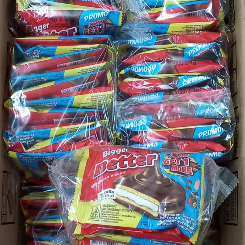 

BETTER bigger (lebih besar lebih puas) sandwich biscuit 1pack (10pcs) | biskuit cokelat vanilla legendaris enak