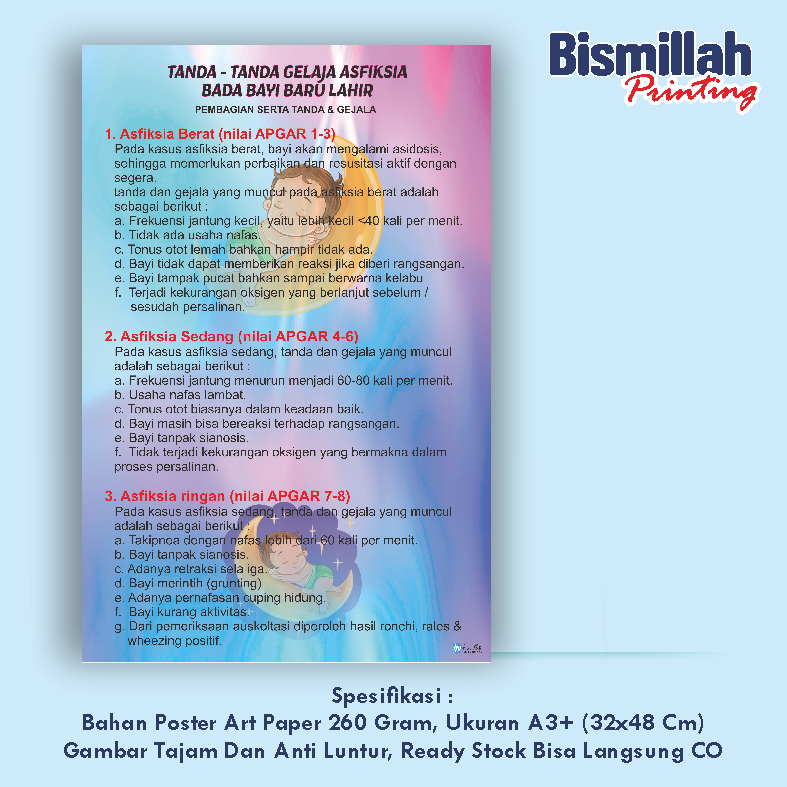 

Poster Kebidanan Tanda Gejala Asfiksia Pada Bayi Baru Lahir