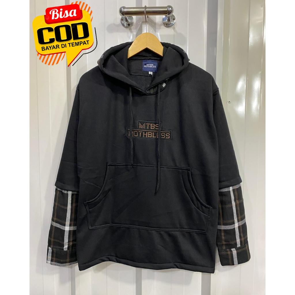 Sweater Hoodie Double Layer Kombinasi Kemeja Flanel terbaru MTBS Mothbless
