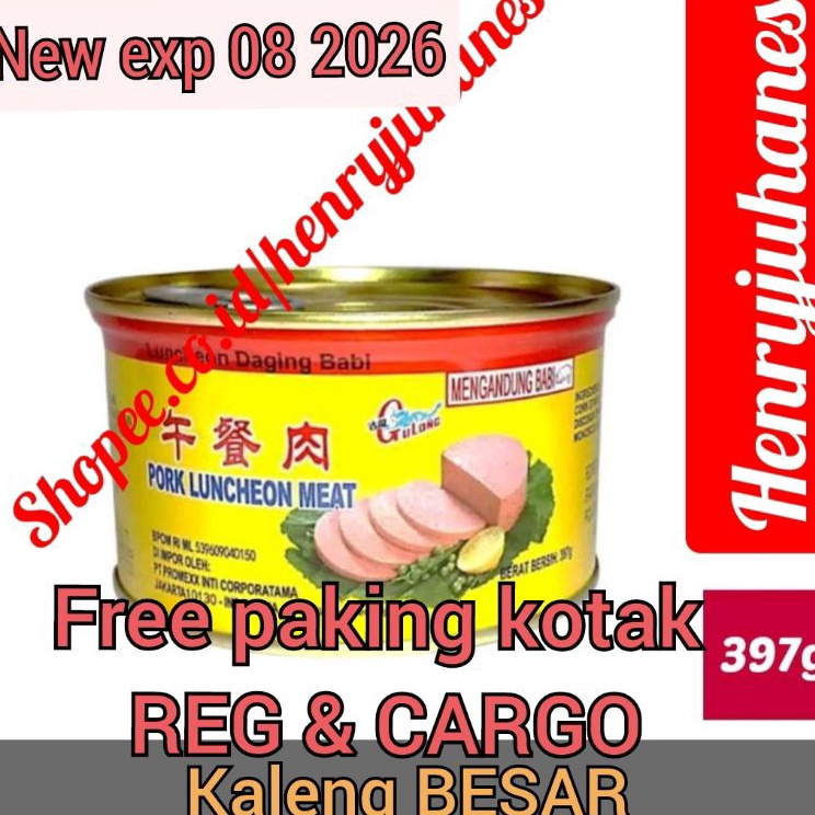 

Yang terbaru 397 gram Gulong Canned Ham Pork Luncheon Meat / free pakiing kotak untuk reg dan cargo daging babi/ daging maling non halal