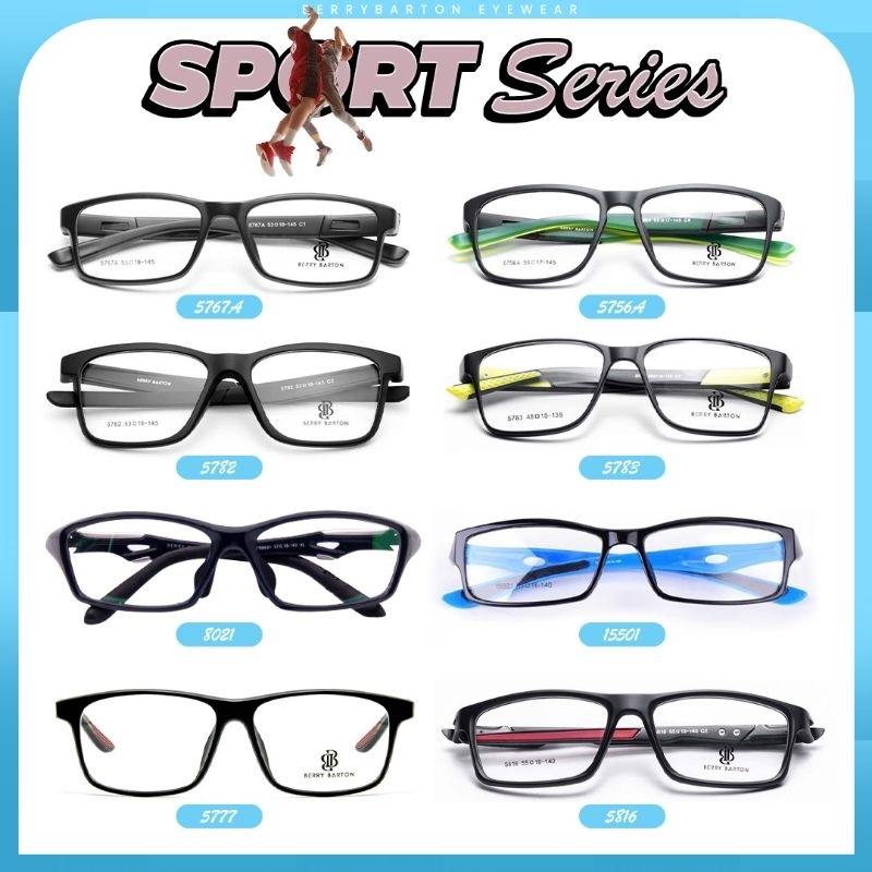 Berrybarton Kacamata Sport Series Segi Empat Kotak TR Lensa Minus Anti Blueray Pria Wanita Sport Ser