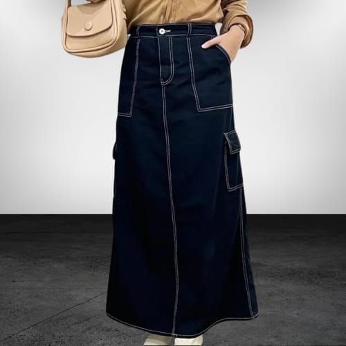 Mazie Cargo Skirt - Rok Cargo List Skirt Jeans Highwaist - Rok Wanita Highwaist Cargo - Rok Panjang 