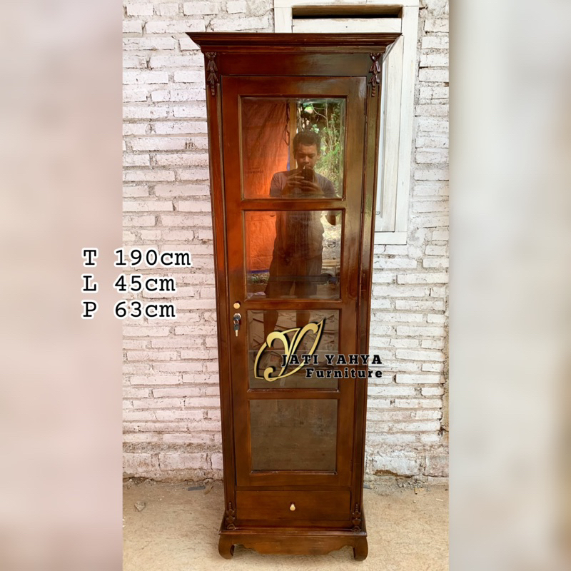 Lemari hias jati minimalis 1 Pintu T190cm L45cm P63cm
