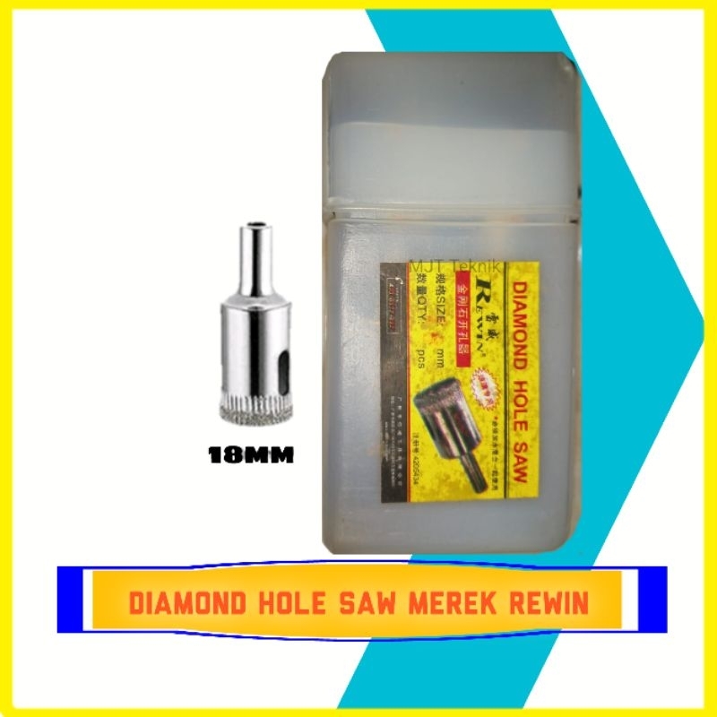 Mata Bor Kaca Keramik Granit Marmer Diamond Hole Saw Merek Rewin 18mm Asli Original