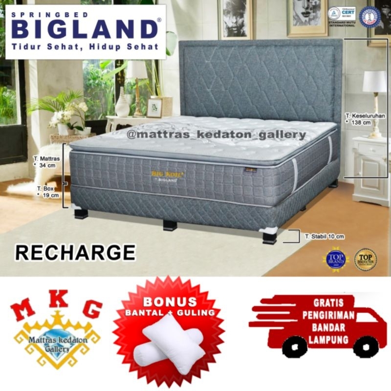 springbed bigland big koil recharge pillowtop T 34cm pocket spring - kasur spring bed big land size 