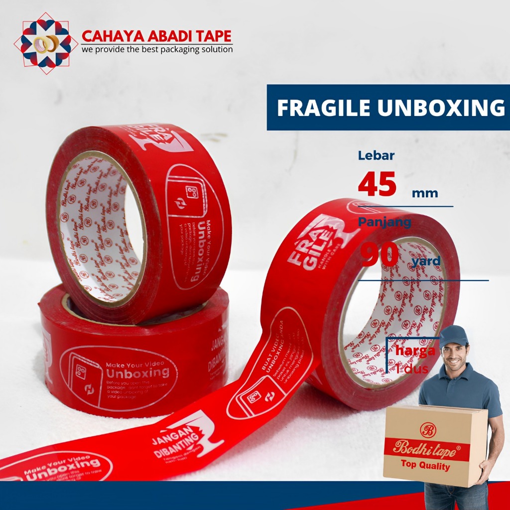 

LAKBAN FRAGILE UNBOXING 45MM X 90YARD PER DUS ISI 72PCS