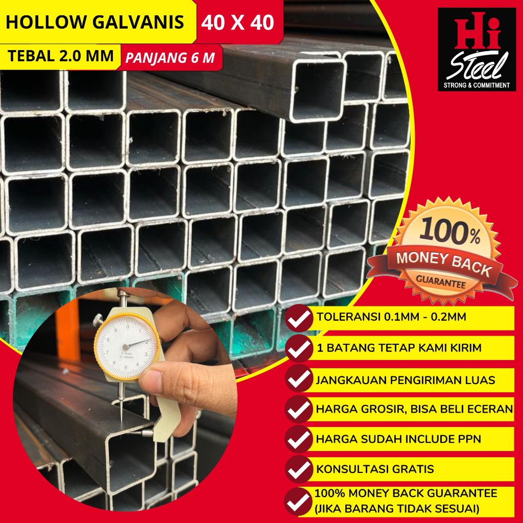 Besi Hollow Galvanis 39 X 39 X 2.0mm