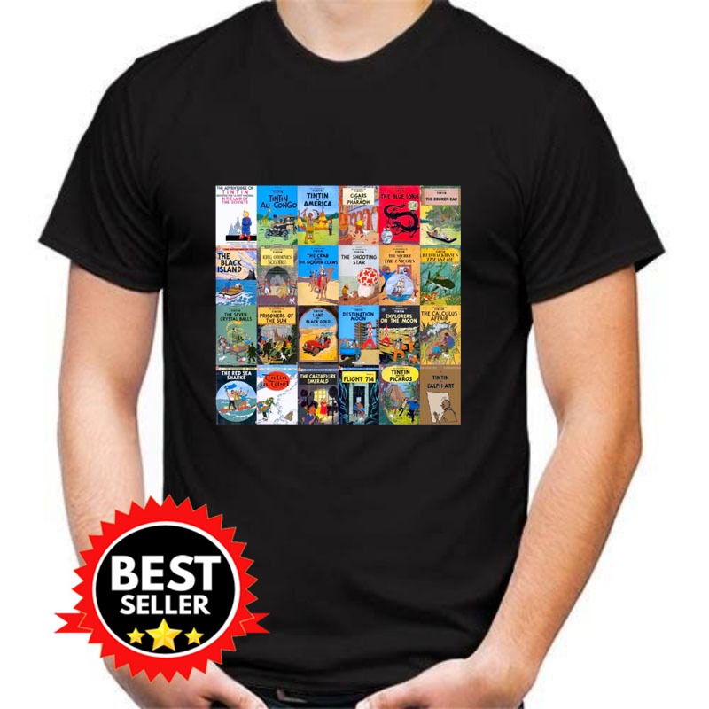 T-Shirt Collage Of Tintin Book Covers Kaos