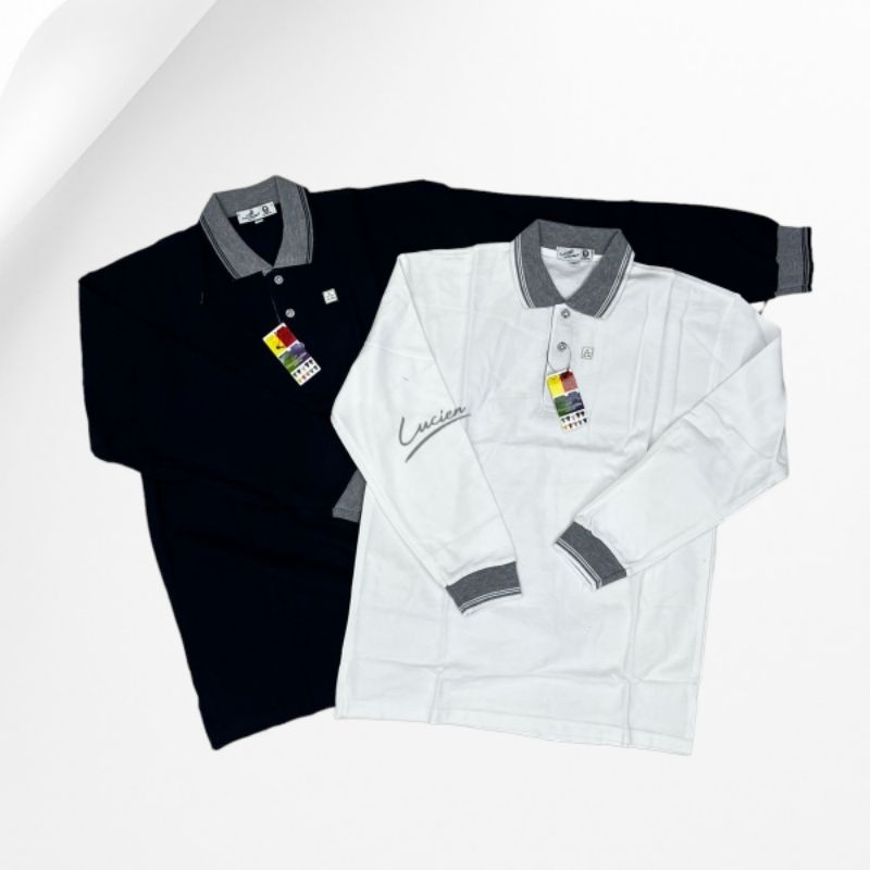 [Lucien Foncel] Kaos Polo Comondile Uomo Cotton Lengan Panjang Kerah Abu Unisex