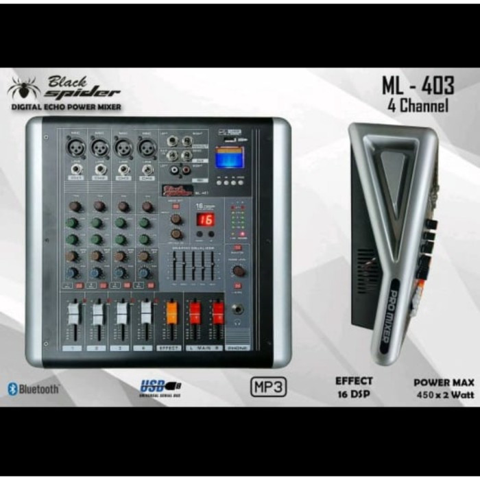 POWER MIXER BLACK SPIDER ML 403 POWER BLACKSPIDER ML403 4 CHANNEL ORI
