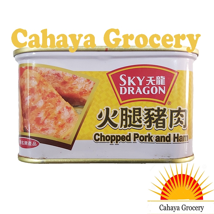 

Sky Dragon Unsalted Chopped Pork and Ham / Babi Luncheon Maling / Daging Babi Kaleng 198 Gram