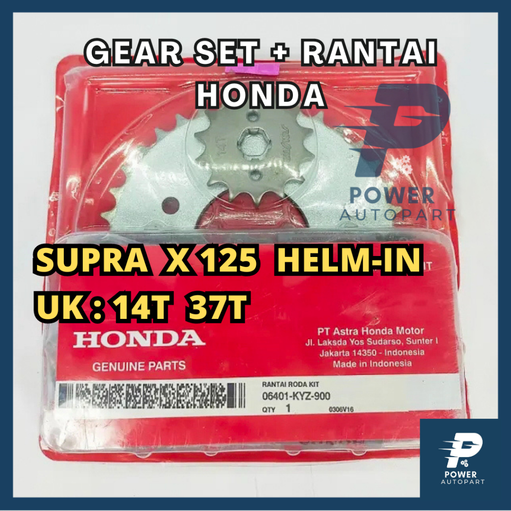 ( GARANSI  ) Gear Set + Rantai Supra X, 125 Fi , Supra X, 125 HELM-IN UK 14T, 37T KUALITAS ORIGINAL 