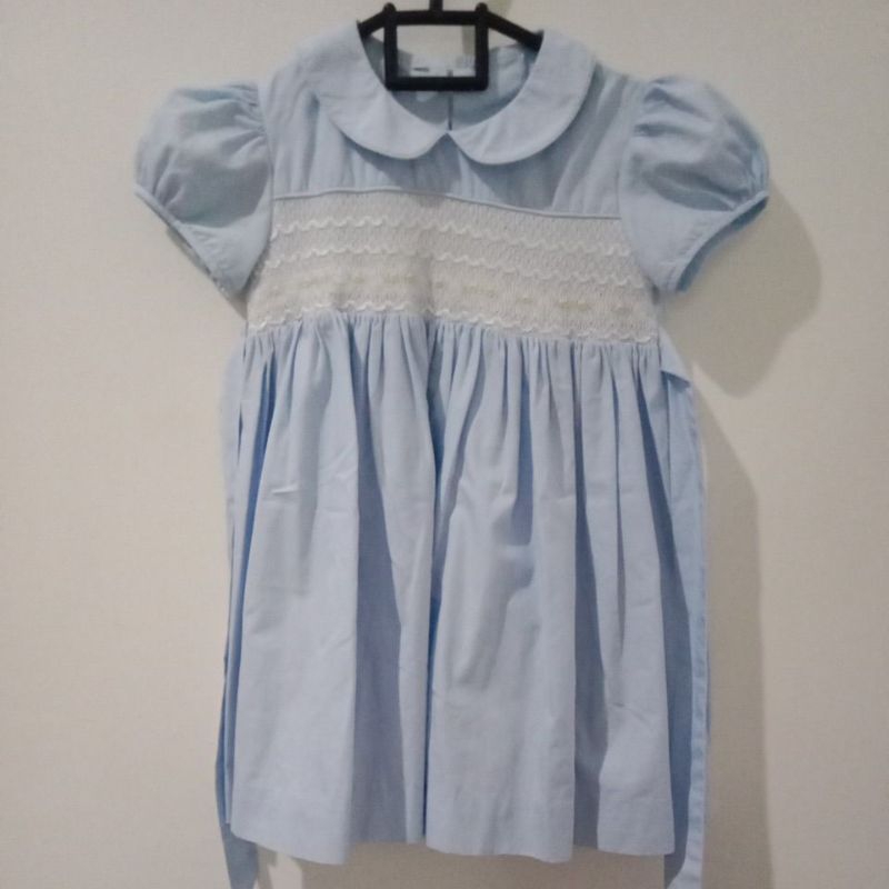 Preloved smocked dress anak lightblue 4years almost new
