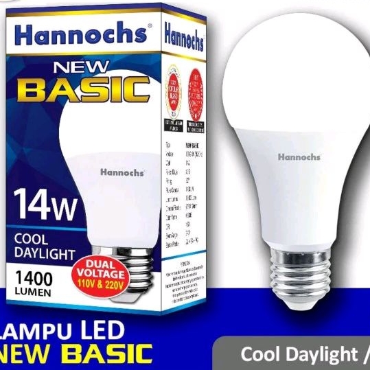 Lampu LED Hemat Energi Hannochs Basic 14 Watt Putih Kuning warm white