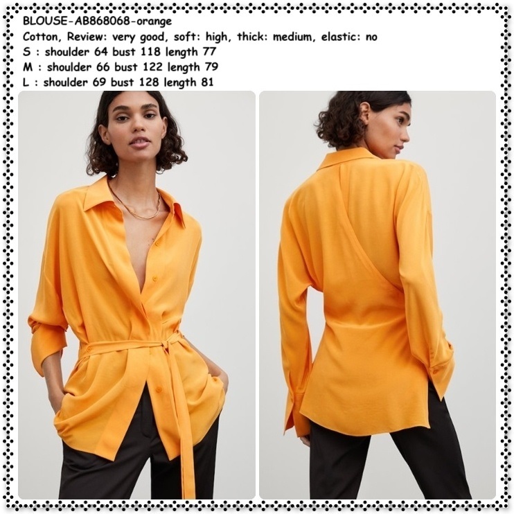 AB868068 Baju Atasan Kemeja Lengan Panjang Orange Oren Wanita Korea Import Tunik Jumbo Oversize Big Size