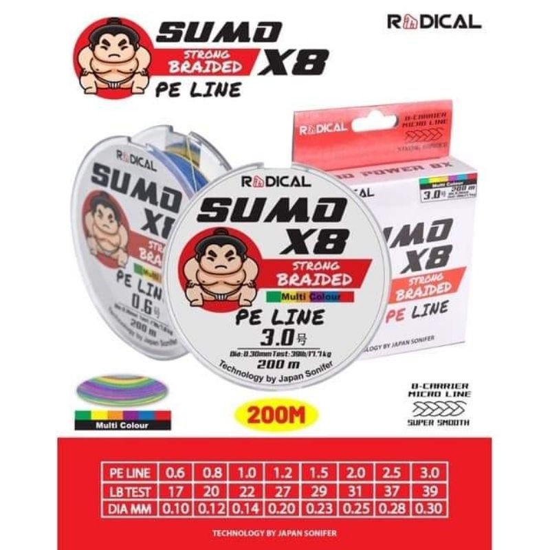 Senar Pe Radical Sumo x8 pancing casting kuat halus 200m