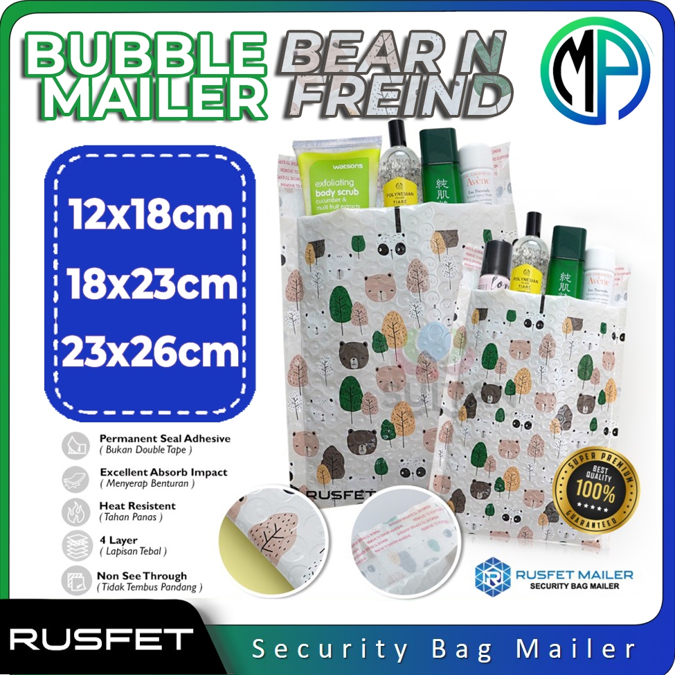 Amplop Bubble Mailer Rusfet Motif Bear and Friend / Amplop Bubble Packing Murah Harga Satuan