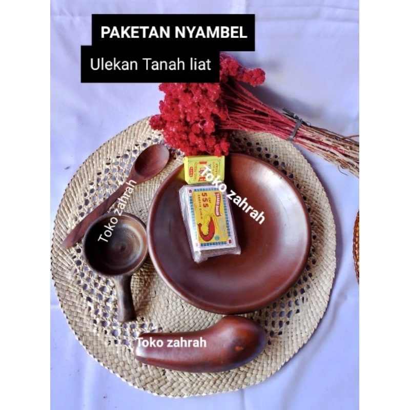 Paket Cobek Tanah Liat uk18cm +Ulekan Tanah(Paket Nyambel +Ulekan tanah liat)