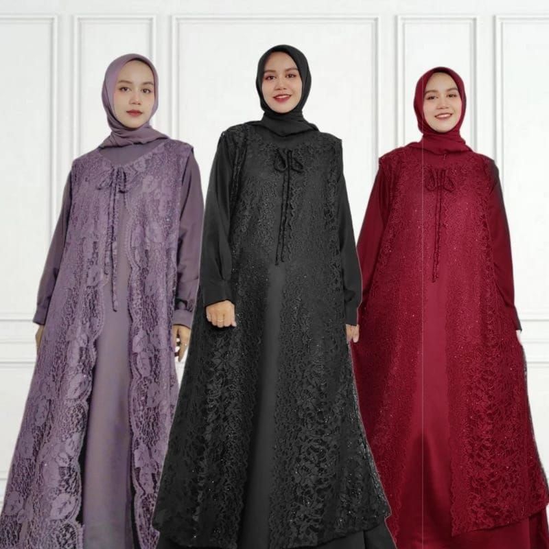 Long Outer Brukat Vest/Lace brukat/Baju Kondangan/Long Outer Clara/Rompi Brukat Tanpa Lengan