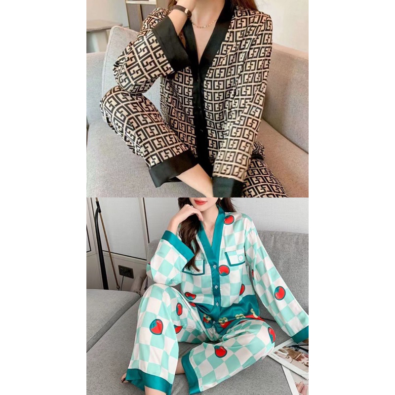 Setelan Baju Tidur Dewasa Satin Import Korean Style Piyama Satin Motif Lucu Piyama Dewasa