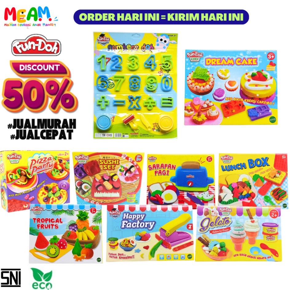 ➳➵✻ MEAM Lilin Mainan Plastisin Clay Fun Doh Play Doh Playdoh Fundoh Set Lengkap Ice Cream Cake Fact