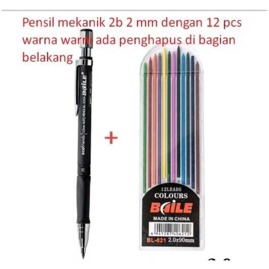 

Pensil Mekanik 2B 2mm 12 Warna + Penghapus dibagian belakang