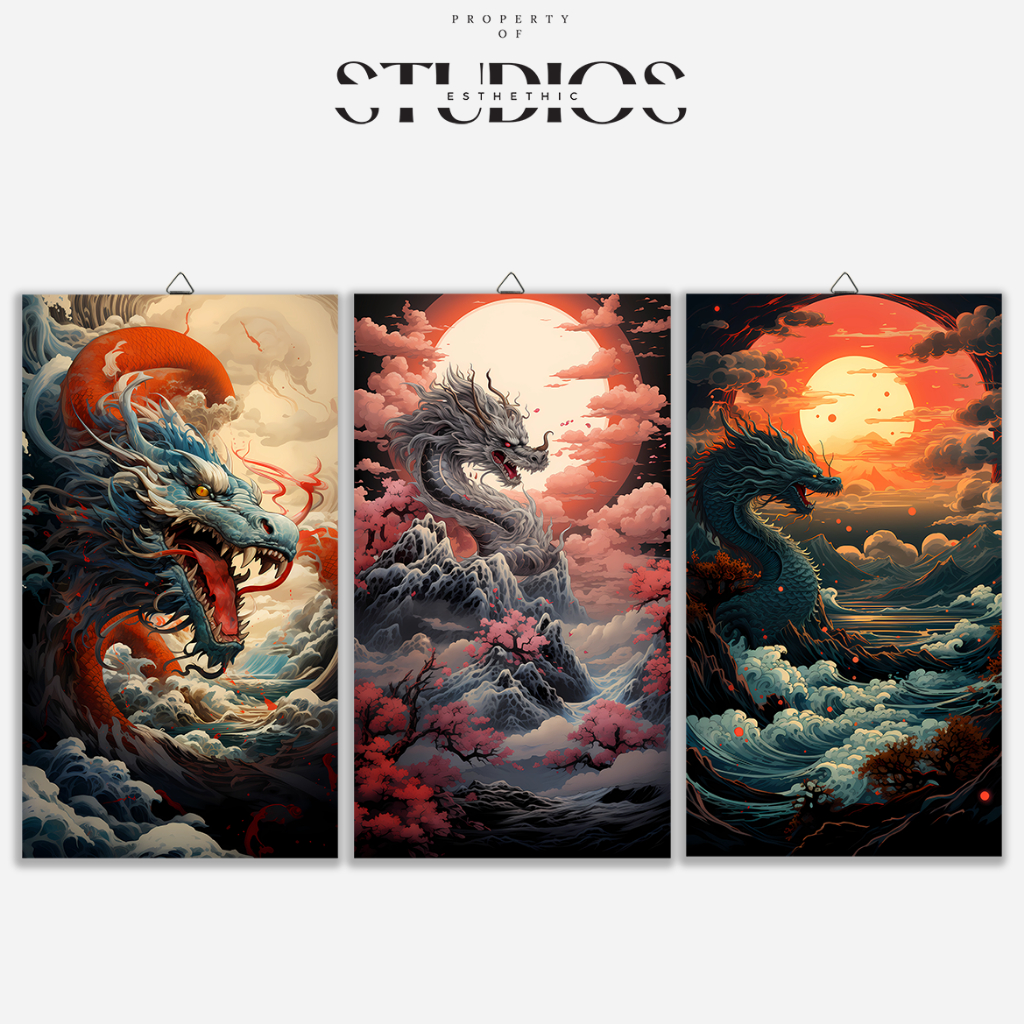 #ART08B (UKURAN BESAR) DRAGON NAGA WALL DECOR DRAGONS JAPAN JAPANESE JEPANG SAMURAI ANIME MANGA DEKO