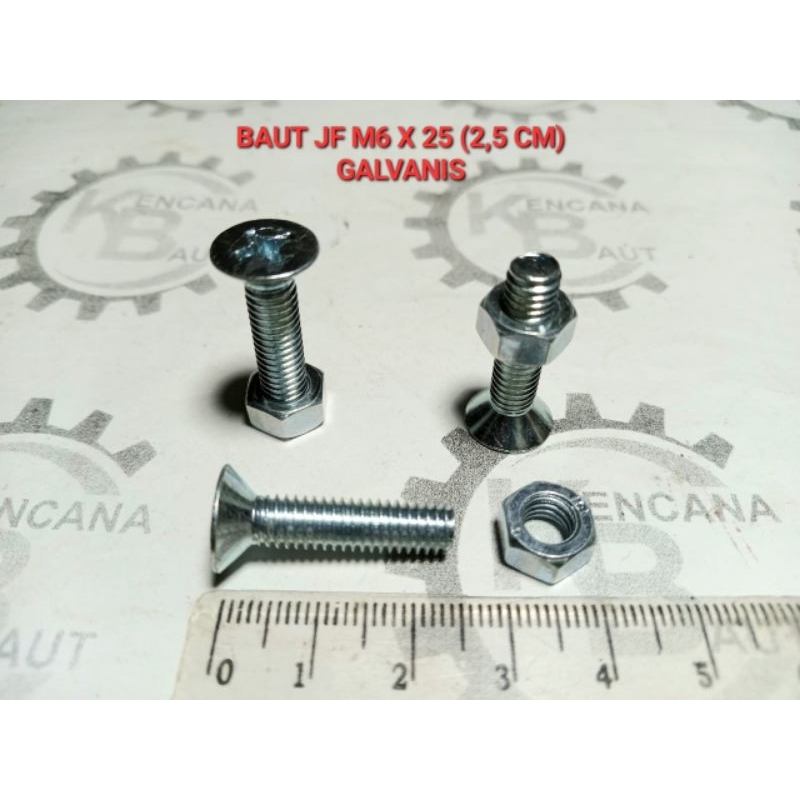 10 PCS BAUT MUR JF M6 X 25 GALVANIS KUNCI OBENG PLUS PANJANG 2,5 CM