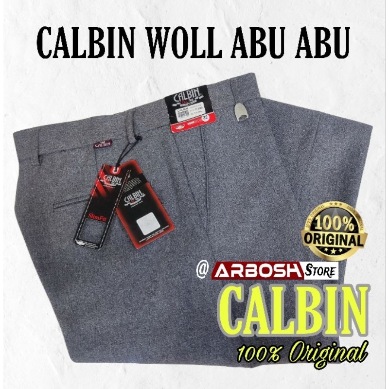 Celana CALBIN WOOL SLIMFIT FORMAL ABU ABU  (100% ORIGINAL)  Size 27 - 38