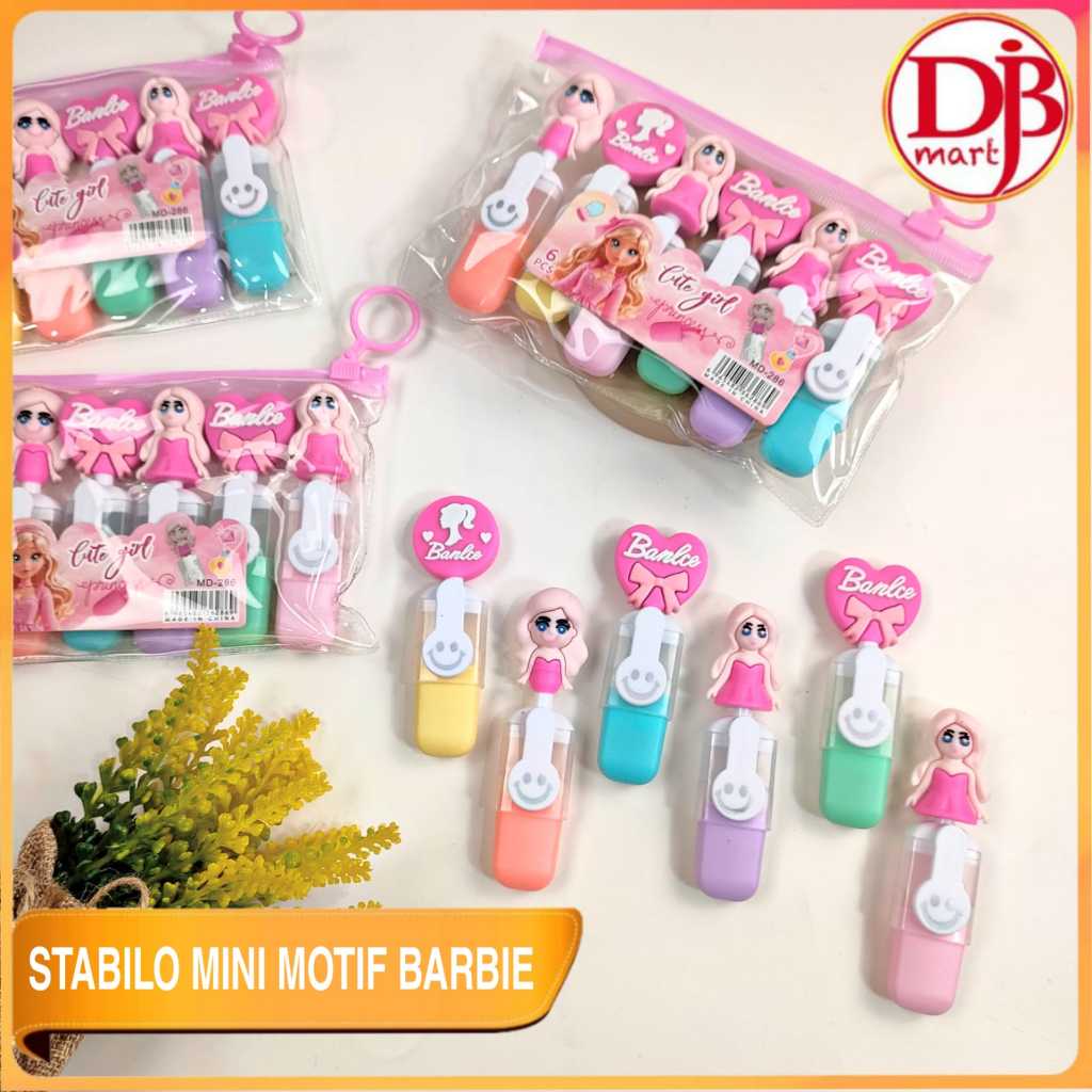 

DJB - Set Stabillo Mini Warna Pastel Isi 6pcs Motif Barbie / Set Highlighter Kekinian