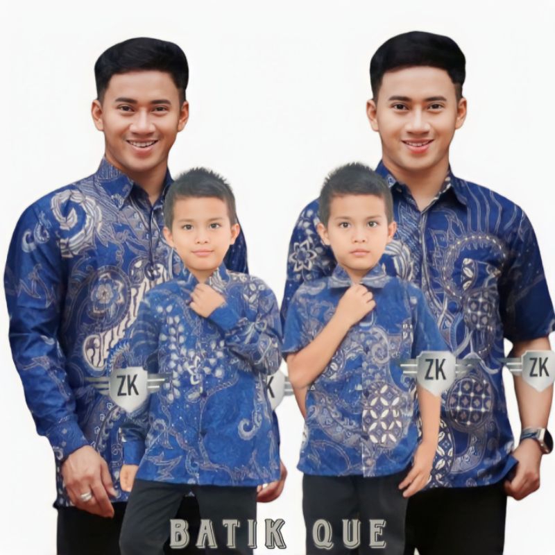 BATIK COUPLE TERBARU AYAH DAN ANAK LAKI-LAKI MOTIF BANYU LANGIT BIRU SIZE M L XL XXL