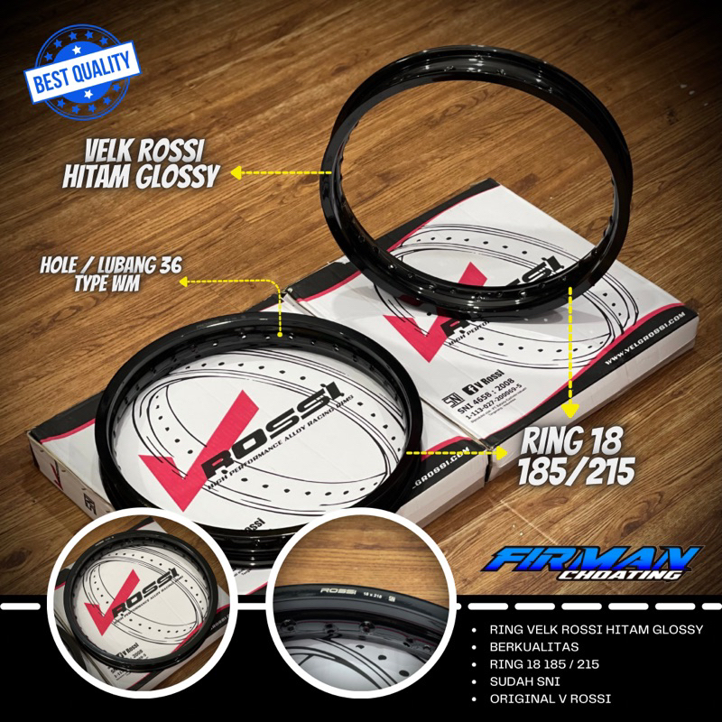 RING VELK RIM VELG V ROSSI 18x185 18x215 HITAM GLOSSY 36 Hole (Sepasang)