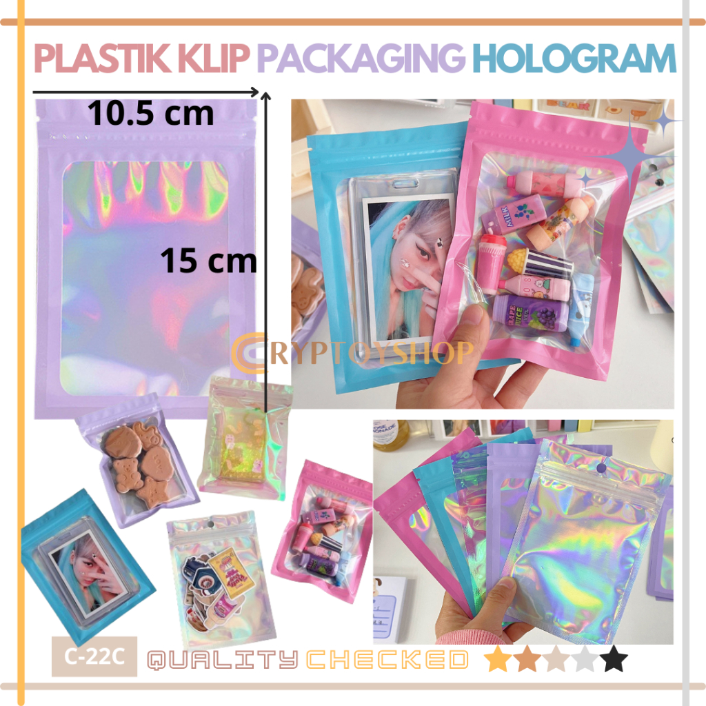 

CRYPTOYSHOP PLASTIK KLIP PACKAGING HOLOGRAM MINI PLASTIK KEMASAN AKSESORIS PHOTOCARD KANTONG SOUVENIR KANTONG PERHIASAN PLASTIK KARET RAMBUT PLASTIK SCRUNCHIE PLASTIK KOSMETIK